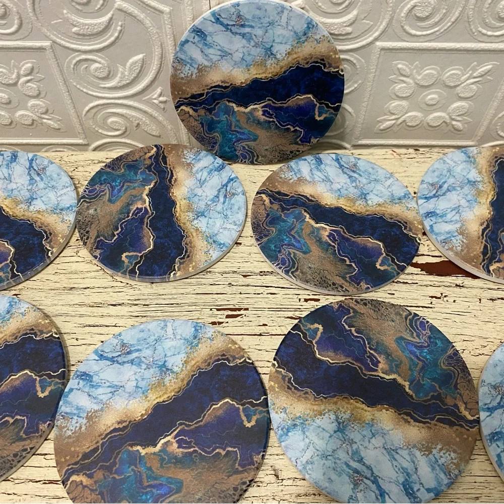 Coasters Set of 10 Marble Coasters with Gold holder Absorbent Coasters